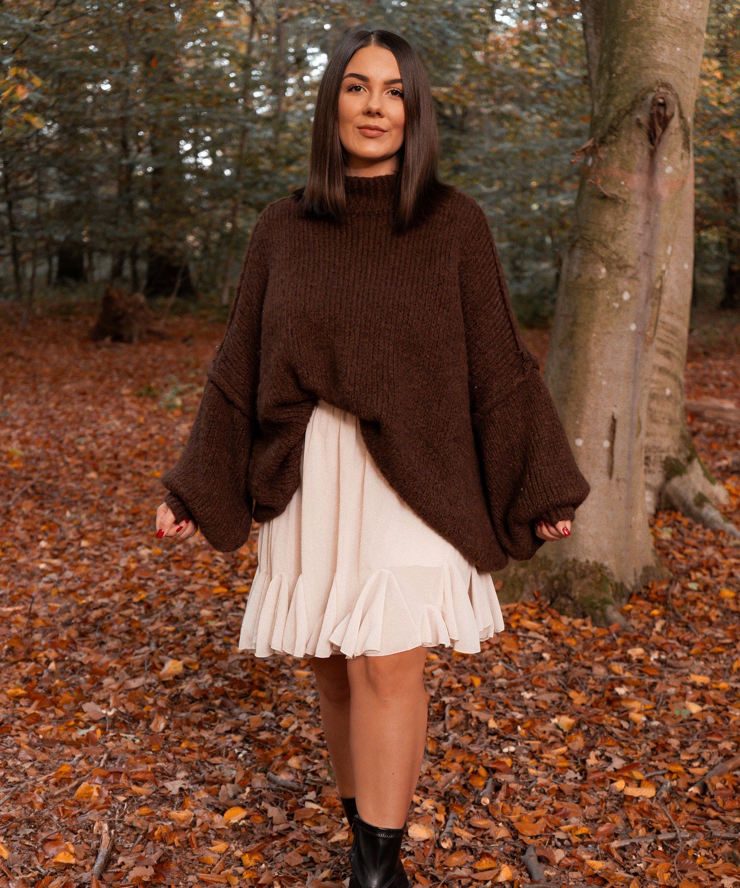 Chic Beige Rocker-Inspired Dress
