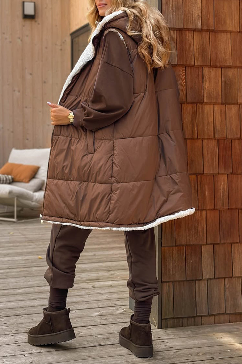 Reversible Plush Long Vest - Cozy Sherpa Hooded Gilet