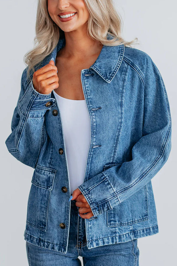 Casual Single-Breasted Denim Jacket with Pockets