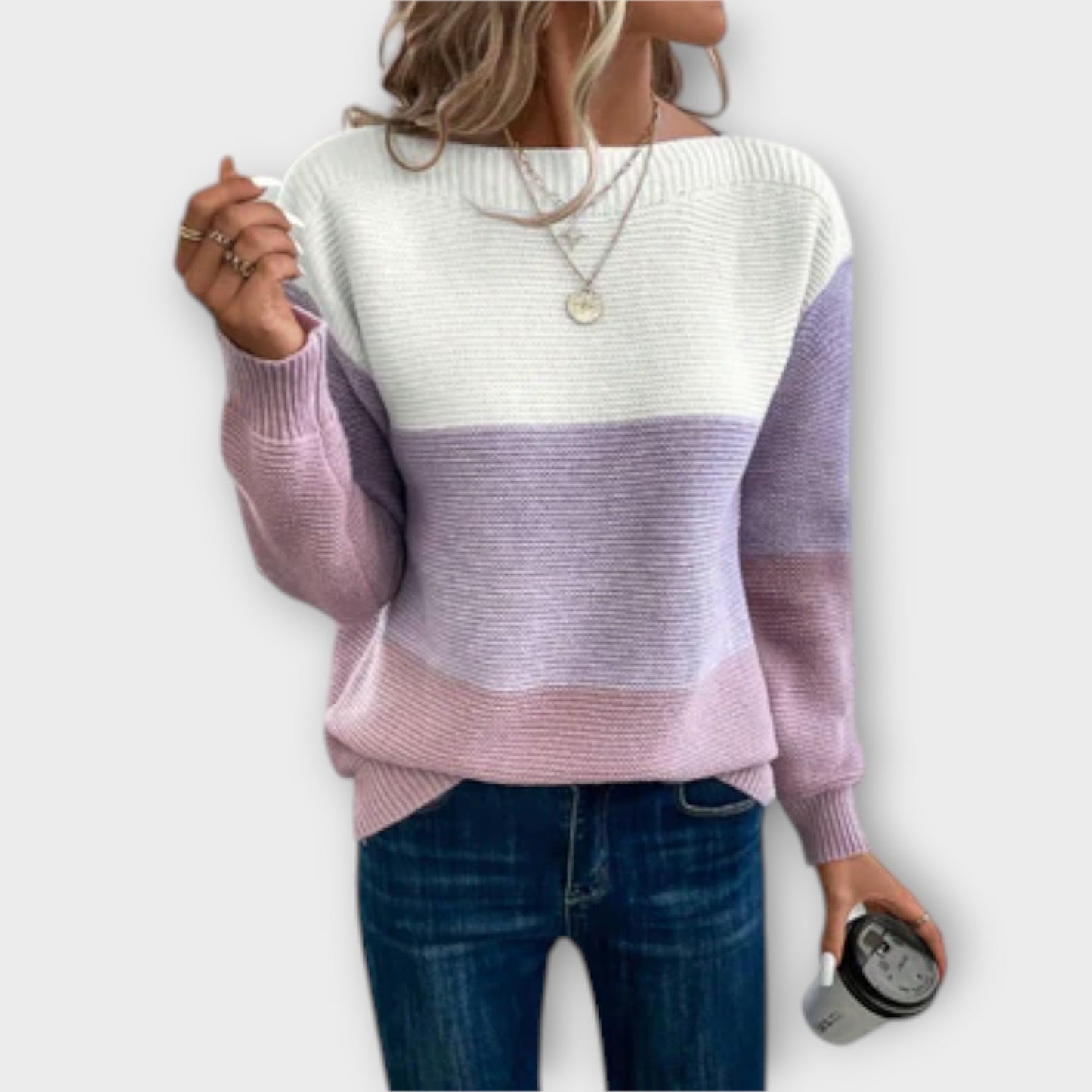 Elegant Colorblock Patchwork Knit Sweater