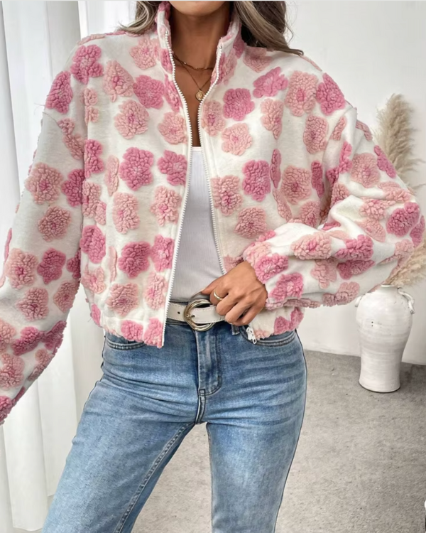 Cozy Fleece Jacket with Candy Floral Print