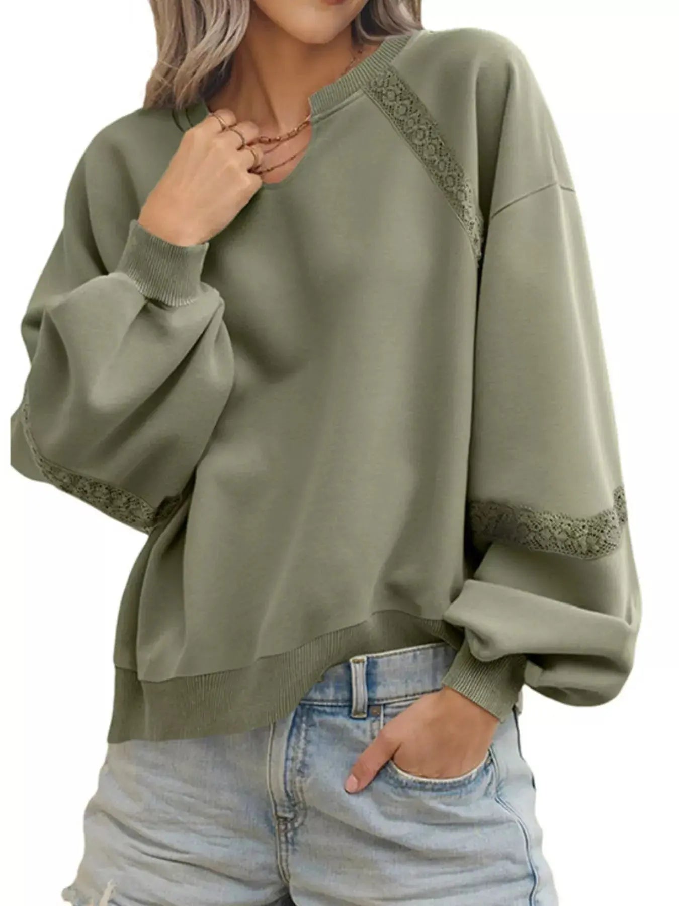 Cozy Lace Detail Sweatshirt for Casual Chic Looks