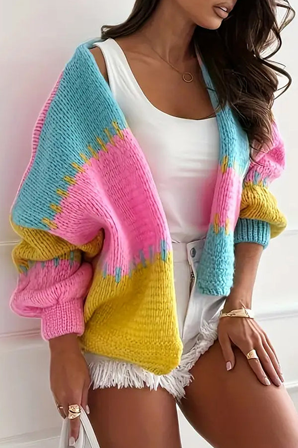 Casual Knitted Cardigan with Contrast Stitching Detail