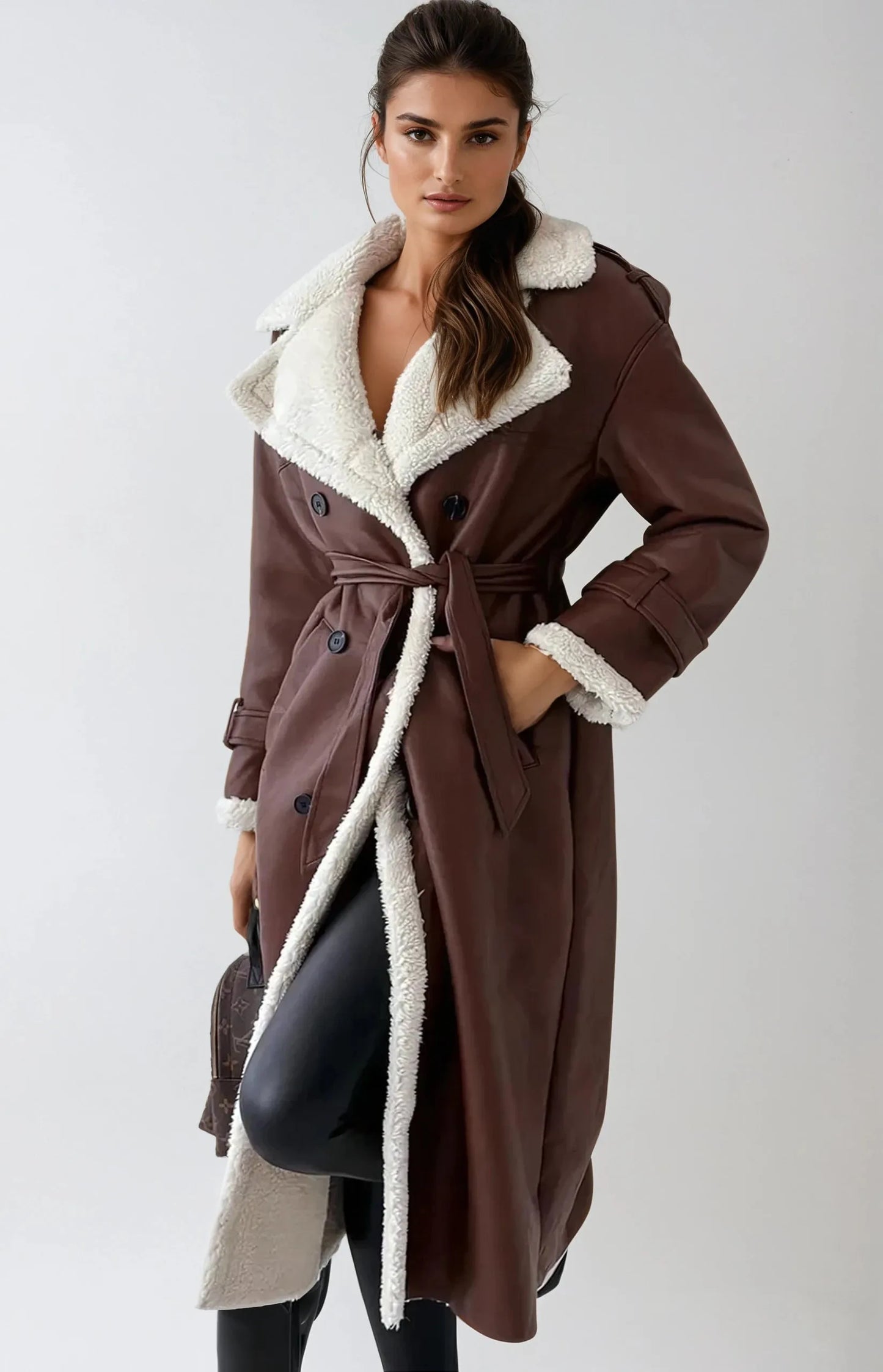 Elegant Long Coat with Cozy Fuzzy Collar