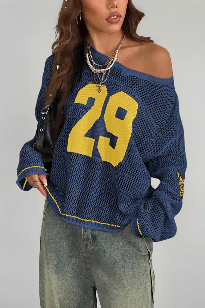 Cozy V-Neck Digital Print Knit Sweater
