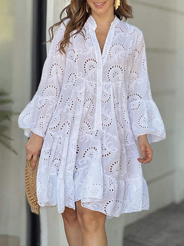 A-Line V-Neck Mini Dress with Flared Sleeves