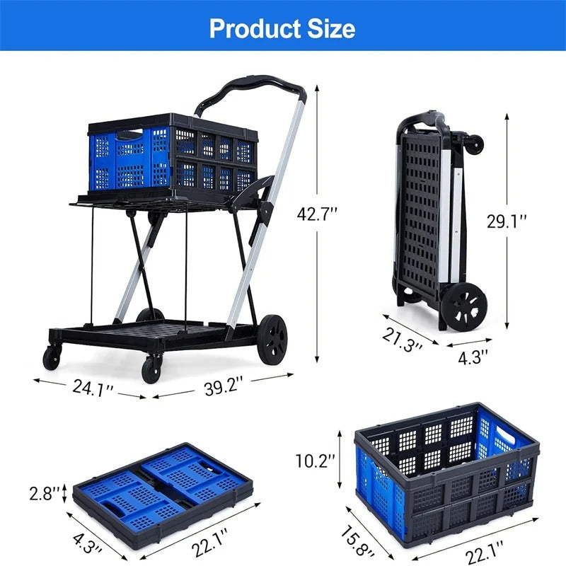 Foldable 2-Tier Rolling Shopping Cart