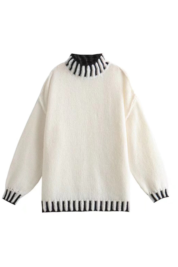 Cozy Turtleneck Color Block Pullover Sweater