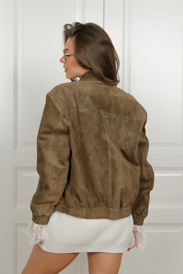 Vintage Suede Stand Collar Jacket for Stylish Layering