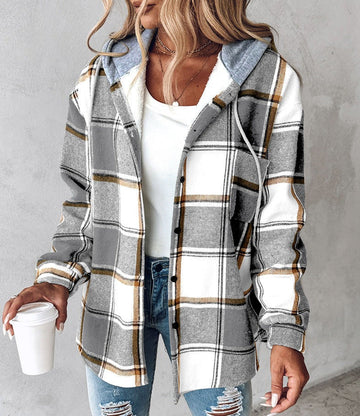 Cozy Plaid Drawstring Hoodie for Women