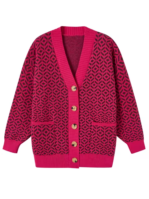 Cozy Geometric Pattern Button-Up Cardigan