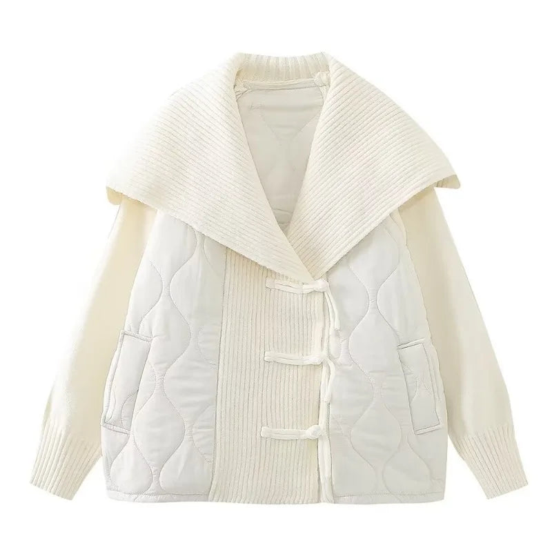 Women's Lined Jacket with Ribbed Details & Wide Collar