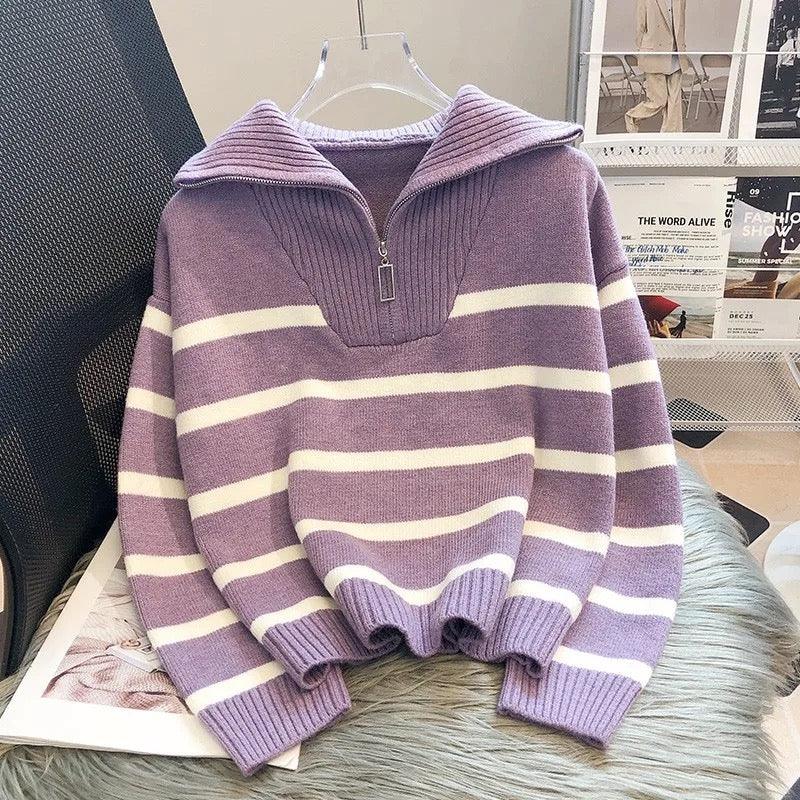 Striped Statement Sweater with Bold Color Blocks
