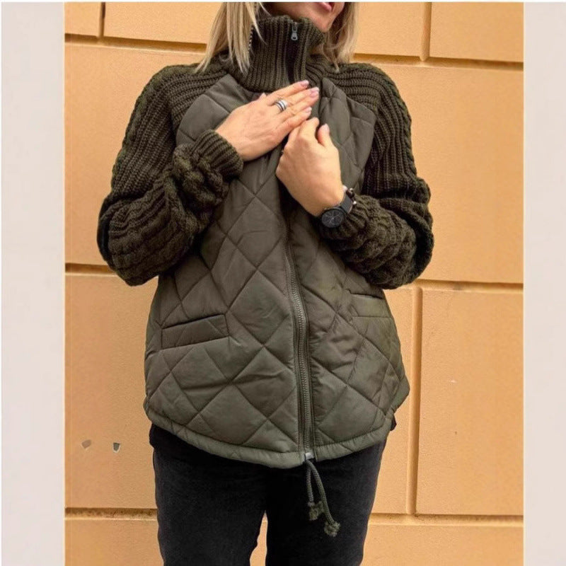 Cozy Quilted Jacket with Knit Sleeves for Women
