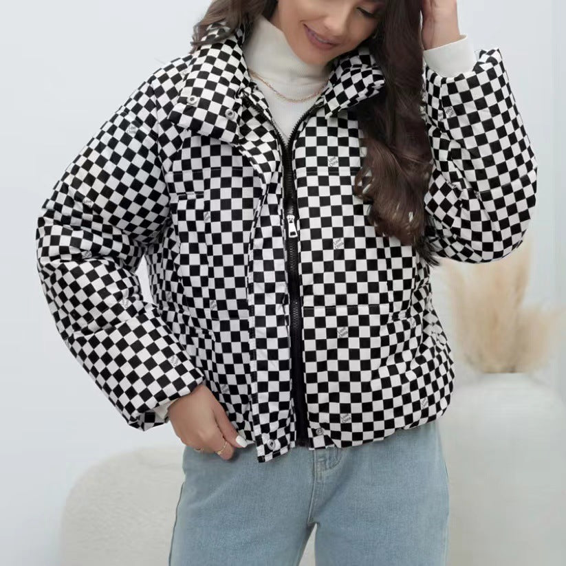 Women's Quilted Windproof Jacket with High Collar