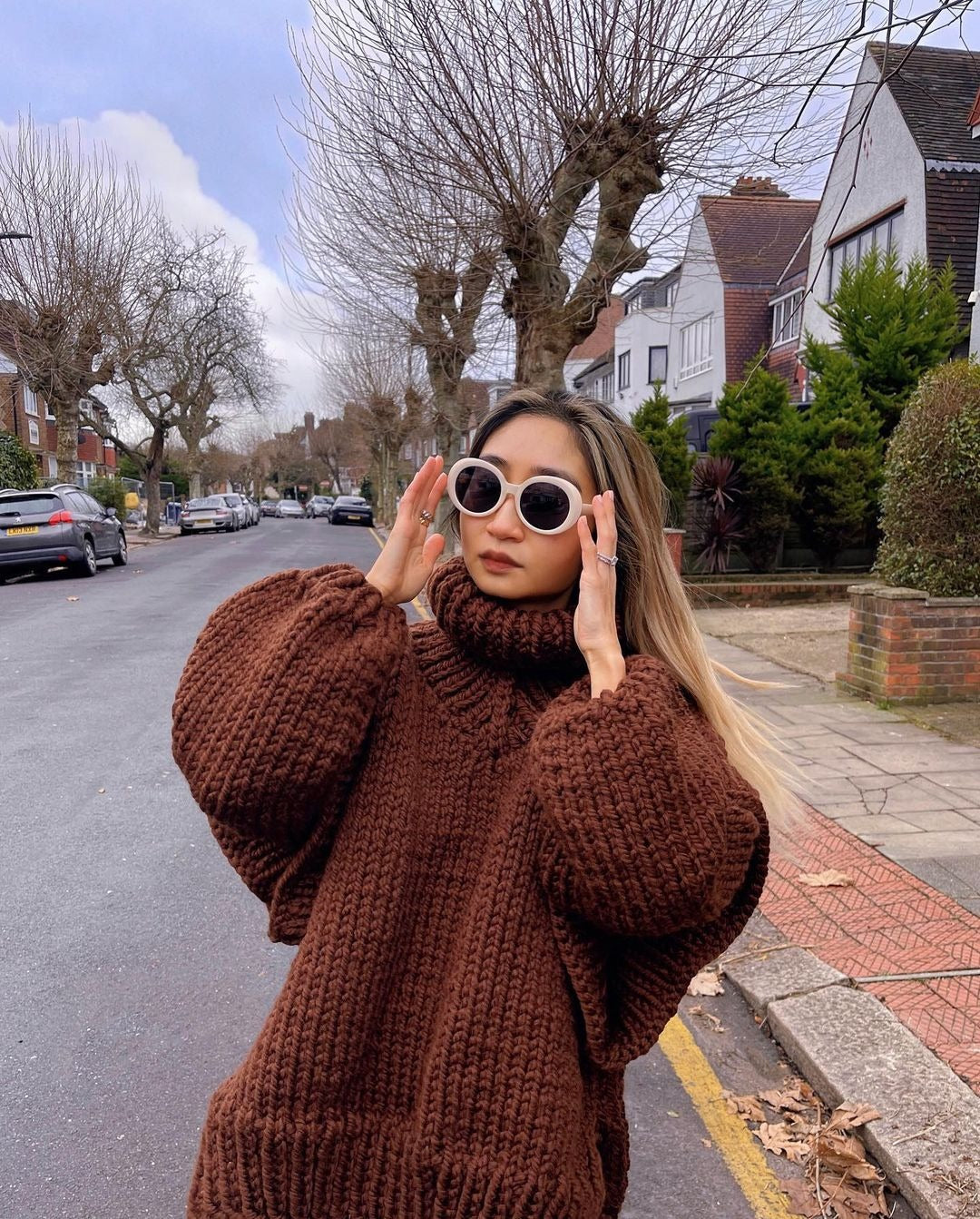 Chunky Knit Oversized Turtleneck Sweater for Women