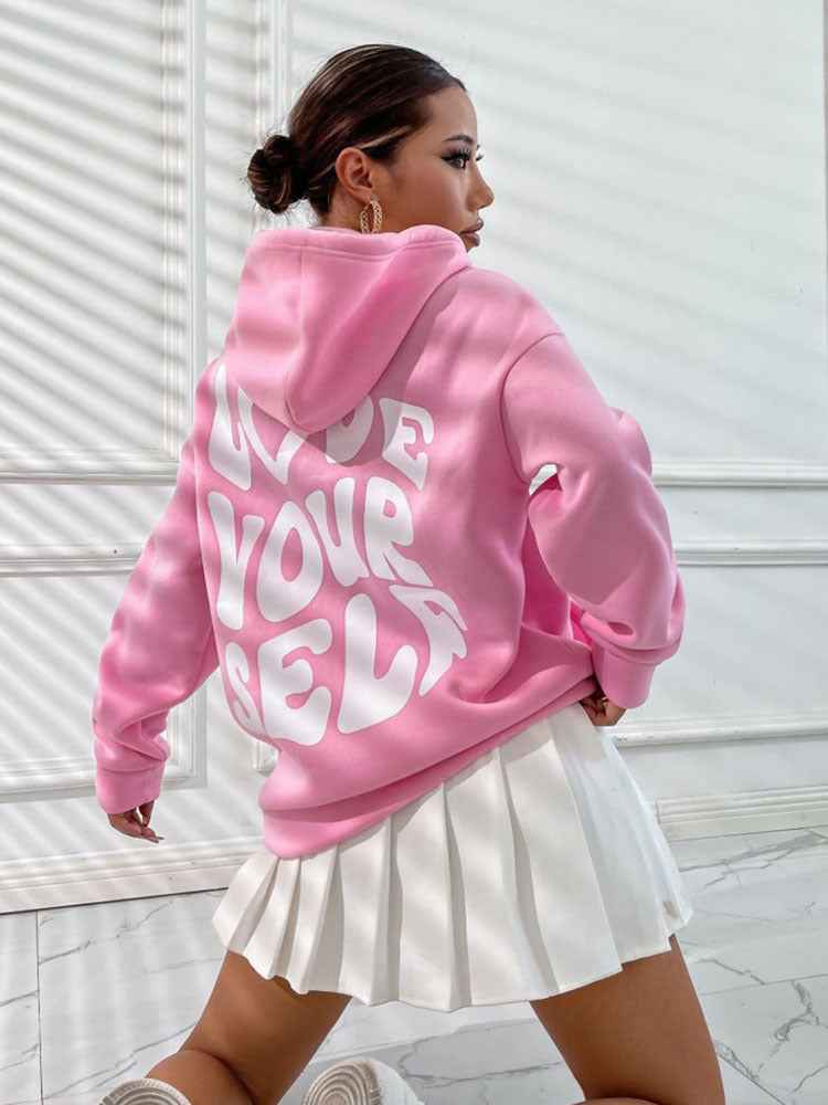 Cozy Women's Hoodie with Kangaroo Pocket and Inspirational Back Print
