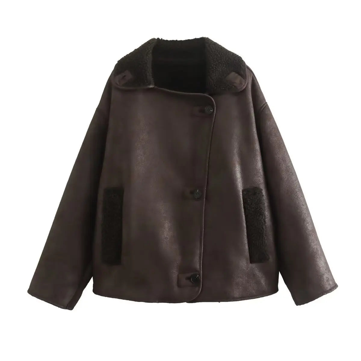 Cozy Oversized Fleece-Lined Jacket with Lapel Collar