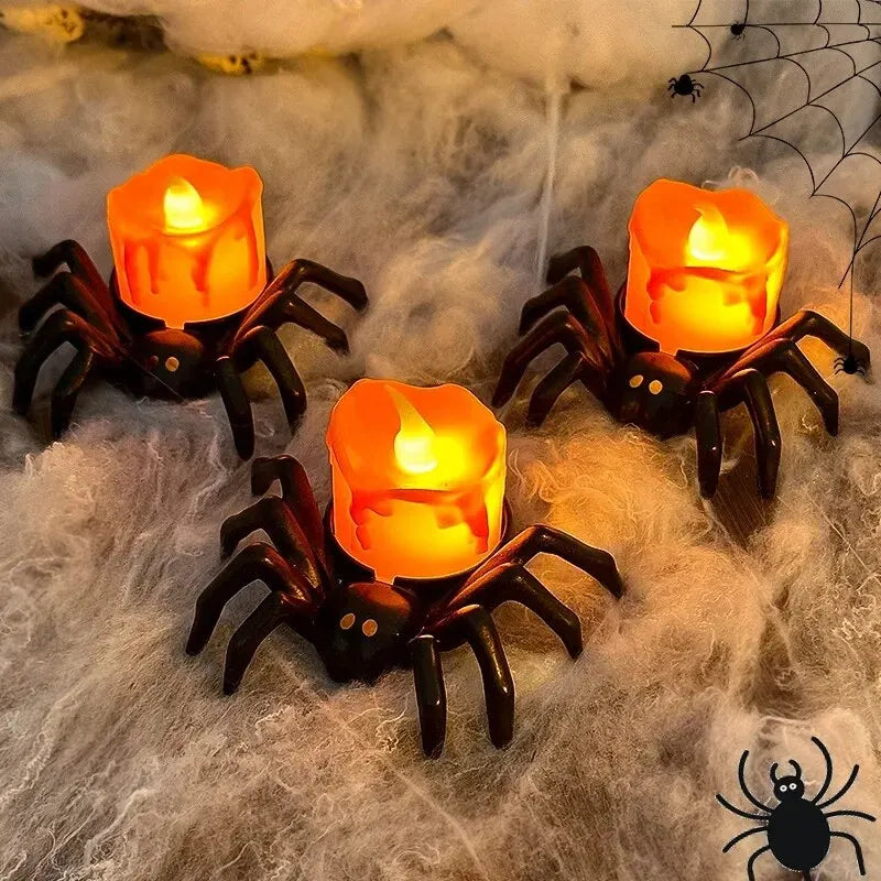 Spooky LED Glowing Spider Candle Lamp for Halloween Decor