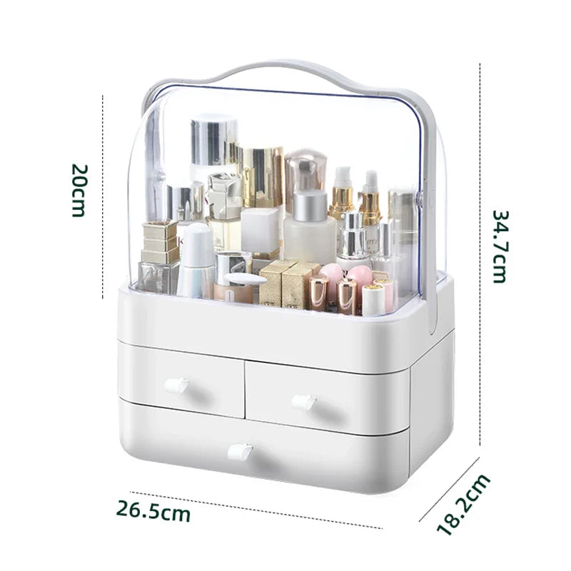 GlowNest™ Portable Makeup Organizer with Handle & Drawers