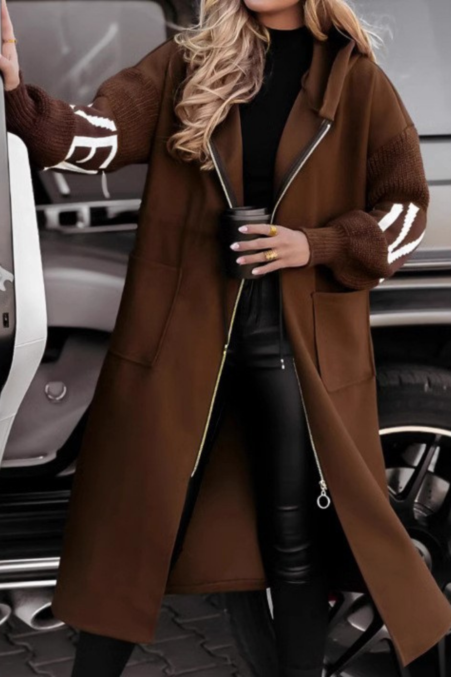 Cozy Knitted Sleeve Hoodie Jacket for Women