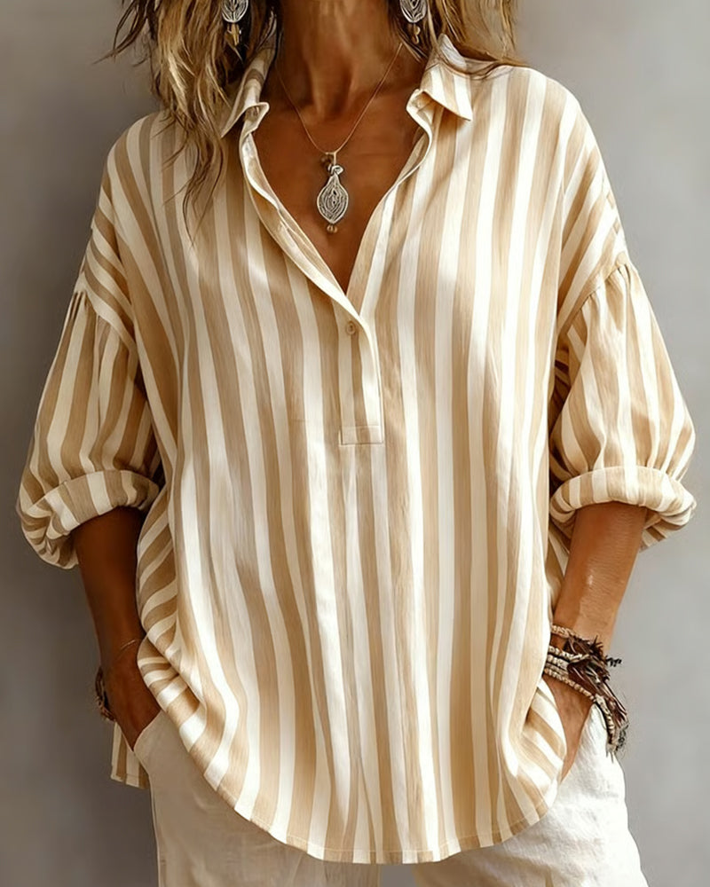 Casual Striped Collared Blouse