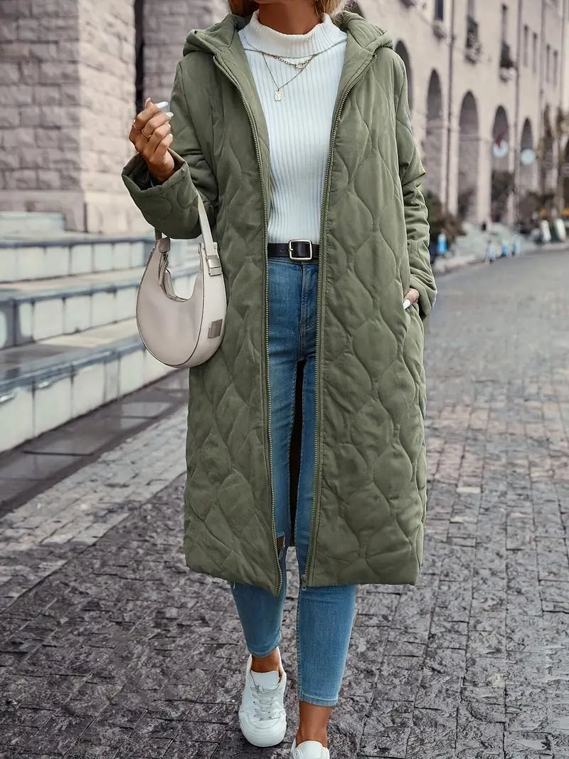 Cozy Cotton Quilted Hooded Coat with Long Sleeves