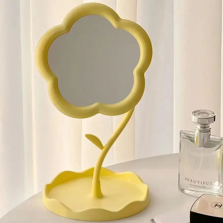 Pastel Flower Compact Desktop Mirror with Cute Korean Design