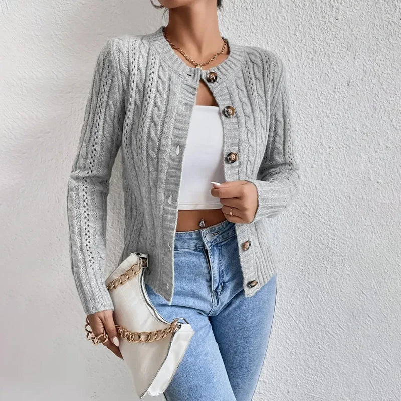 Cozy Cable Knit Button-Up Cardigan for Women