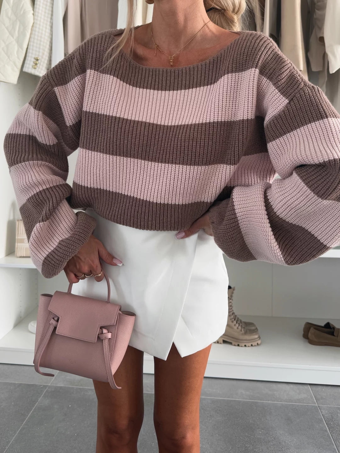 Cozy Striped Knit Sweater with Crew Neck