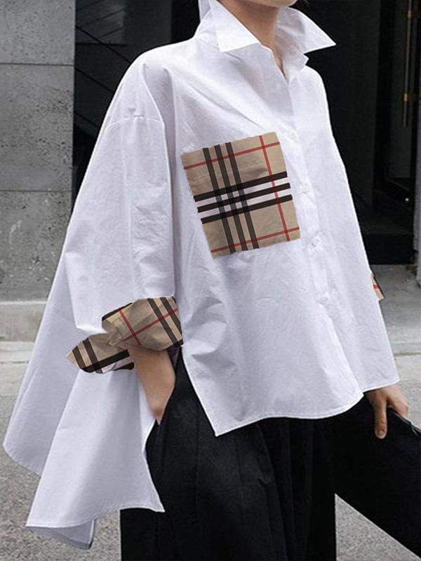Loose Plaid Shirt Collar Casual Everyday Top