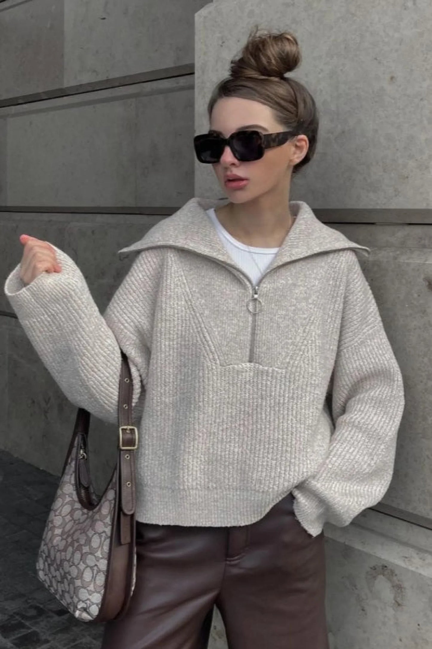 Relaxed V-Neck Knit Sweater