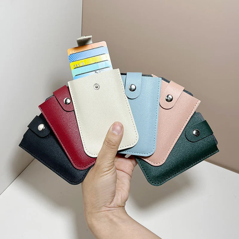 Slim Minimalist PU Leather Card Holder for Women