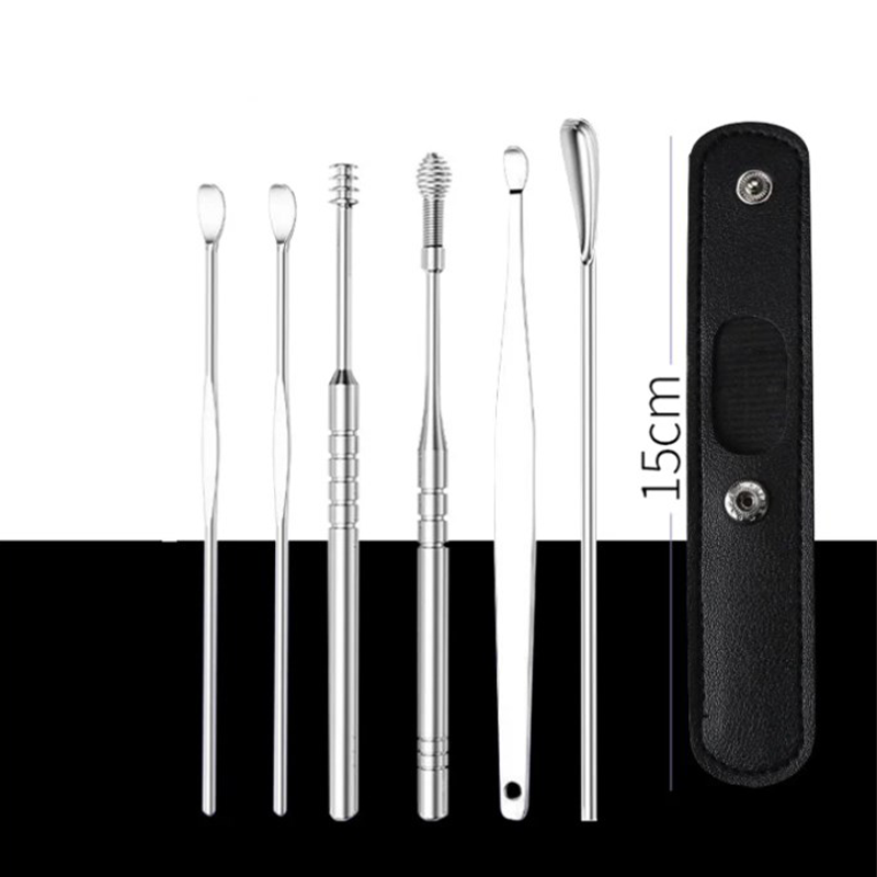 Portable Stainless Steel Ear Pick Set with Spiral Tools