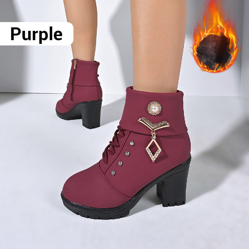 Chic Rhinestone Ankle Boots with Chunky Heel