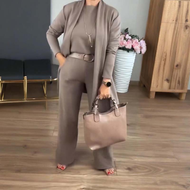 Chic 3-Piece Longline Cardigan, Top, and Pants Set