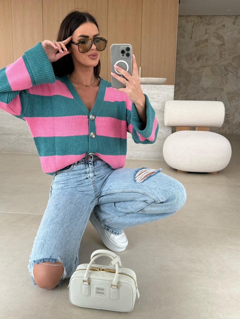 Casual Striped V-Neck Knitted Cardigan