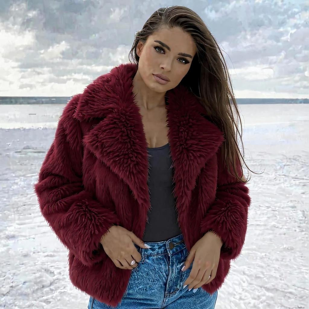 Elegant Faux Fur Coat with Voluminous Collar
