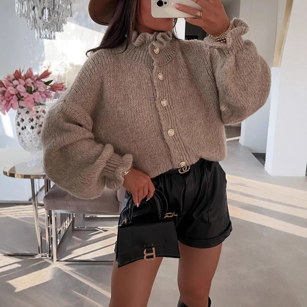 Chic Women's Button-Up Cardigan with Stylish Collar