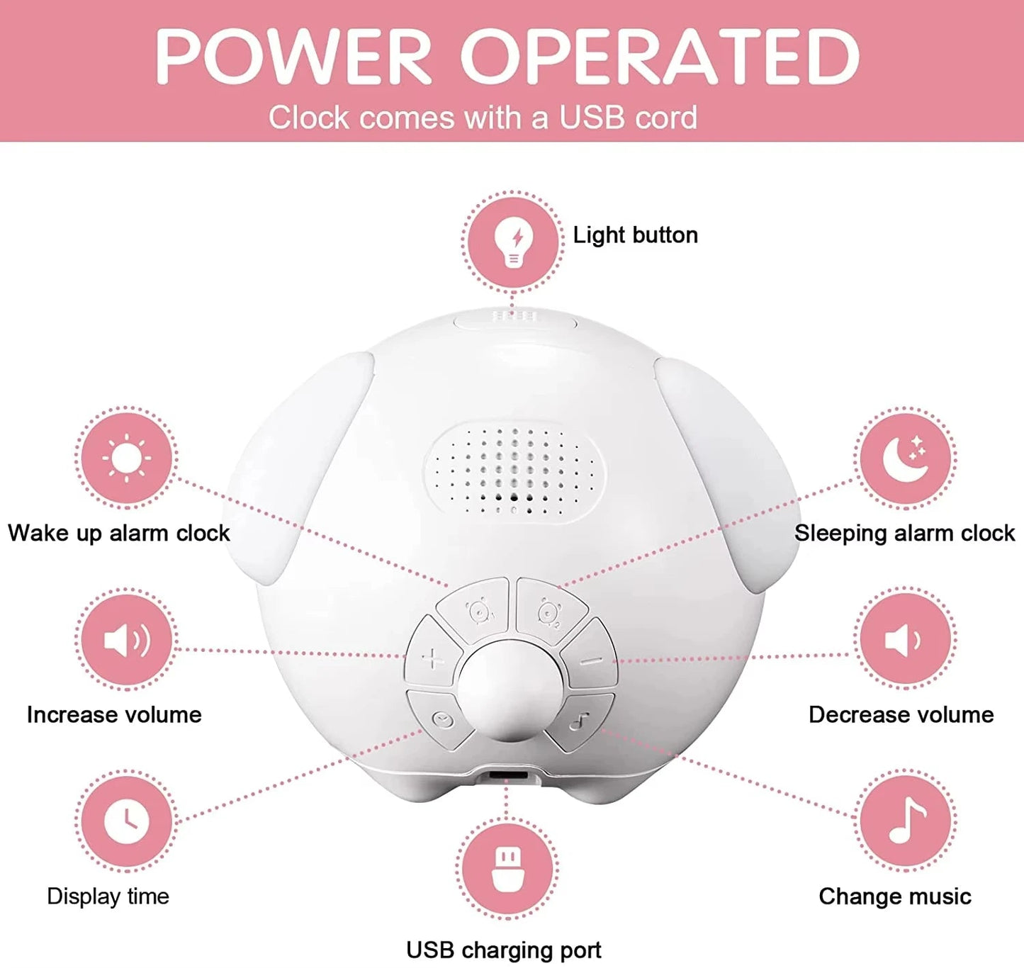 Kawaii Cute LED Alarm Clock with Night Light for Kids
