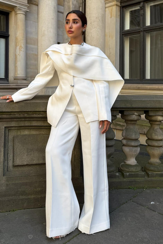 Chic Cape Blazer and Wide Leg Pants Set