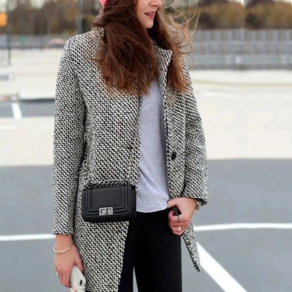 Women’s Chic Double-Breasted Printed Coat