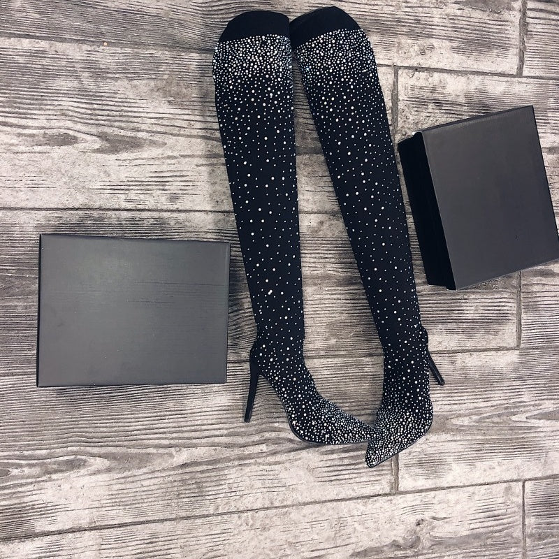 Sparkly Faux Diamond Over-the-Knee Boots