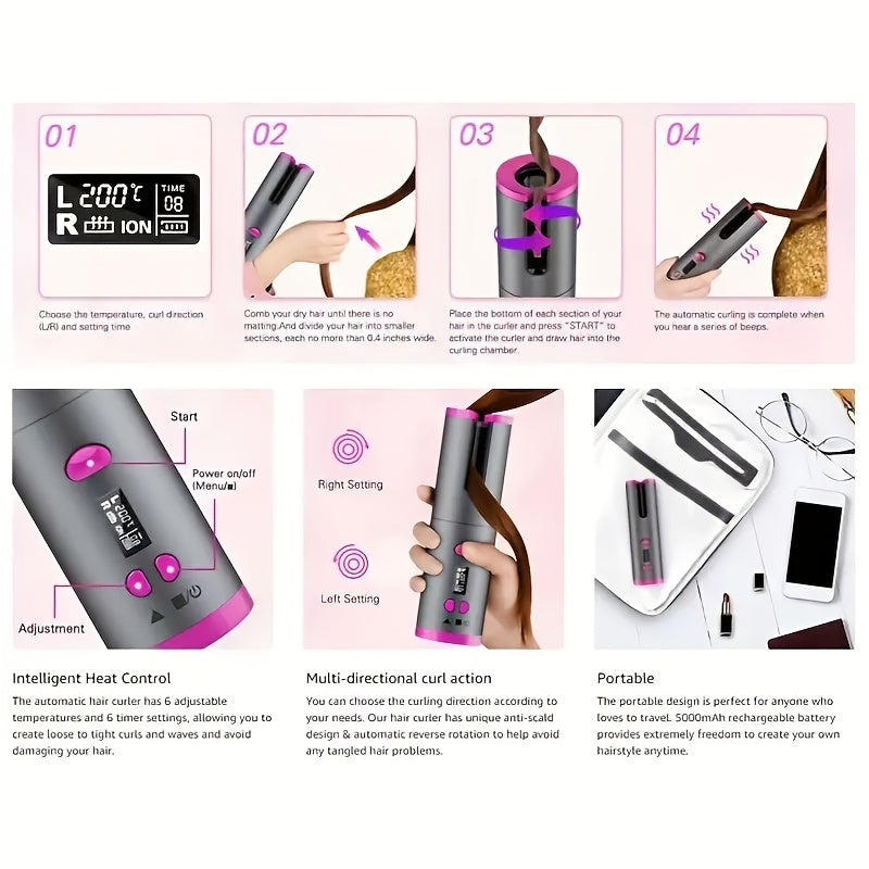 CurlFree™ Rechargeable Portable Hair Curler Wand with Auto-Off Safety