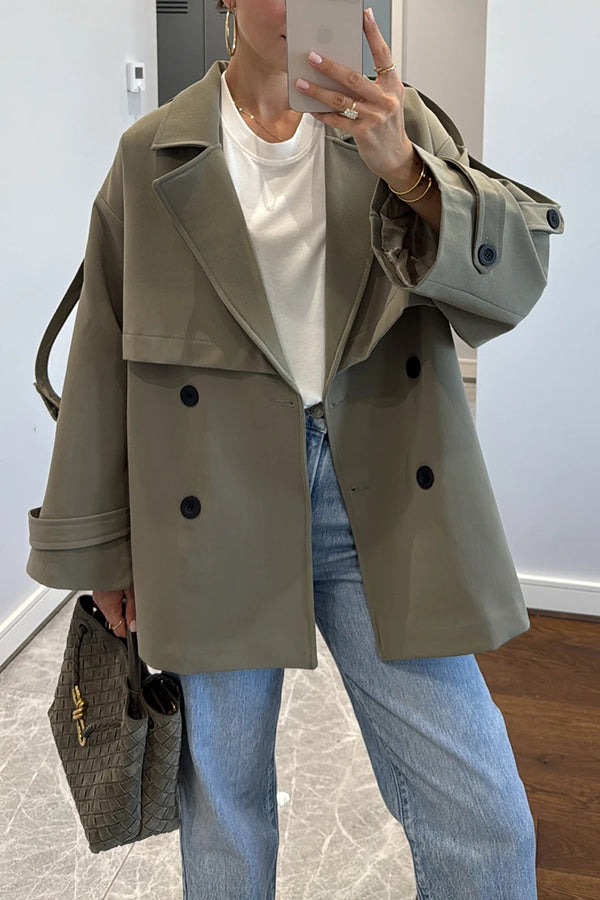 Modern Urban Belted Lapel Trench Coat with Button Detail