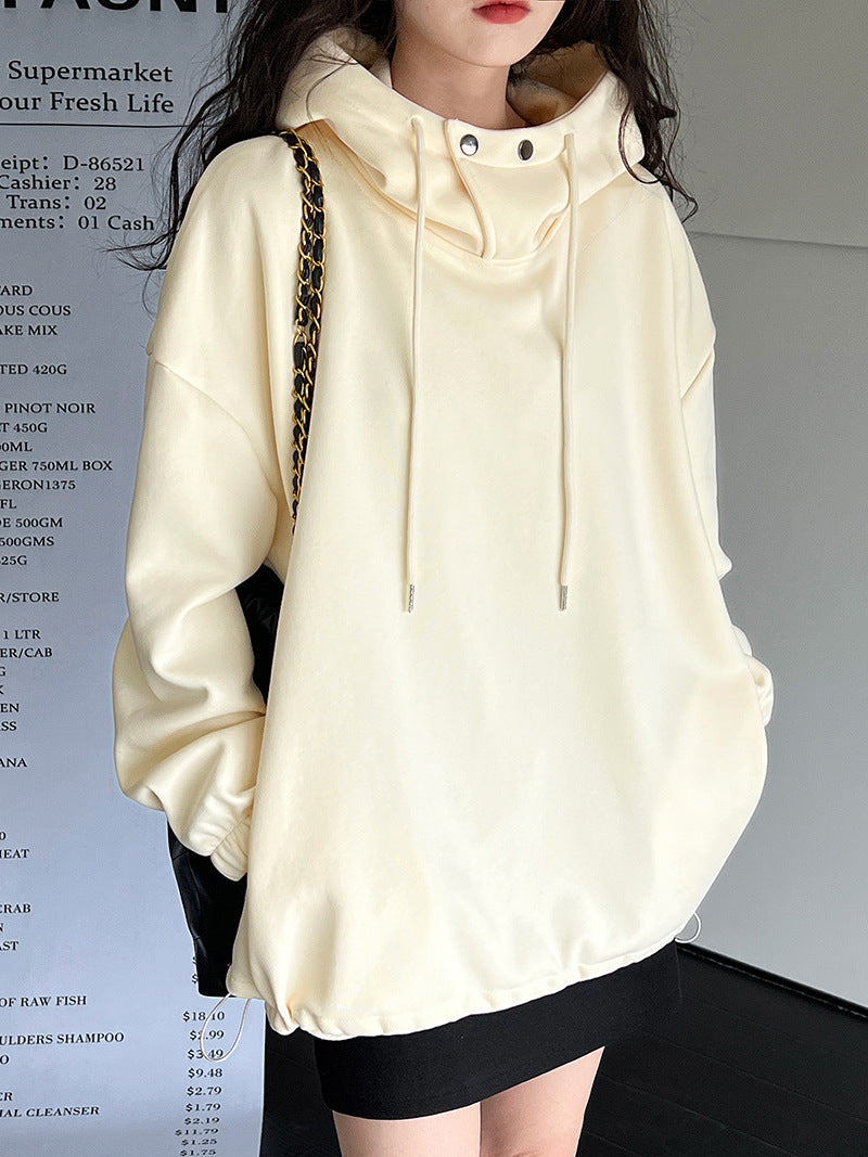 CozyNest™ - Button Detail Half Collar Loose Hoodie