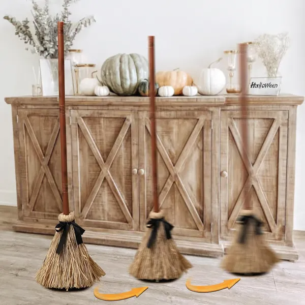 Interactive Floating Witch Broom Halloween Decor with Sound and Touch Response