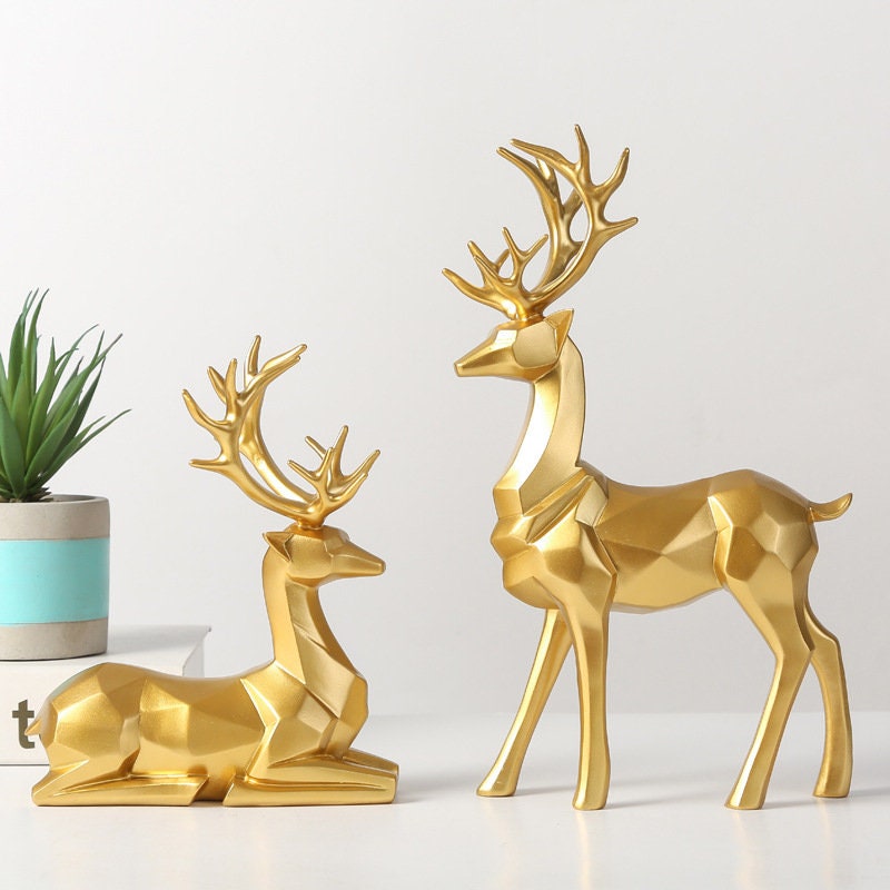 LuxeNest™ - Golden Deer Resin Sculpture for Elegant Home Decor