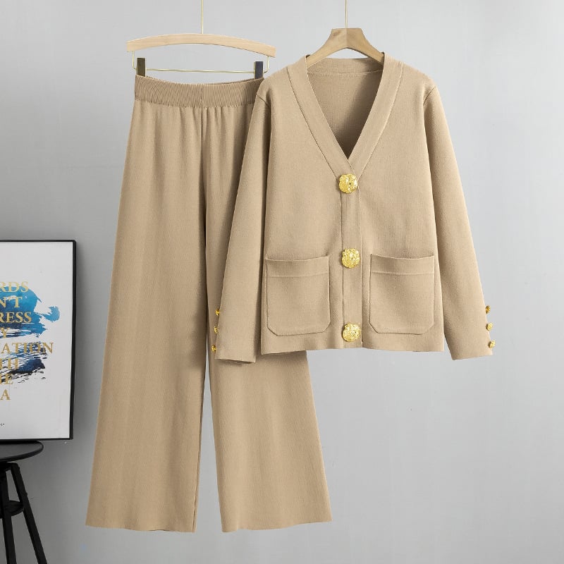 Wool Blend Sweater & Wide-Leg Pants Set