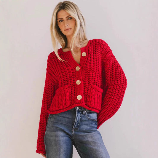 Cozy Chic Women's Buttoned Cardigan with Pockets